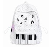 Cemssitu Piano Backpack for Women, Polka Dot Backpack with Keyboard Design, Cute Y2K Music Daypack for Travel, Work and Daily Use (White-B,with note)