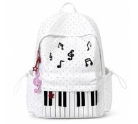 Cemssitu Piano Backpack for Women, Polka Dot Backpack with Keyboard Design, Cute Y2K Music Daypack for Travel, Work and Daily Use (White-C,with note)