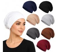 Cemssitu Soft Stretch Turban Beanie for Women, Milk Silk Full Coverage Head Wrap, Chemo Sleep for Hair Loss, Anti Slip Hijab Undercap (8pcs)
