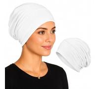Cemssitu Soft Stretch Turban Beanie for Women, Milk Silk Full Coverage Head Wrap, Chemo Sleep for Hair Loss, Anti Slip Hijab Undercap (White)