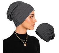 Cemssitu Soft Stretch Turban Beanie for Women, Milk Silk Full Coverage Head Wrap, Chemo Sleep for Hair Loss, Anti Slip Hijab Undercap (Dark Gray)