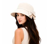 Cemssitu Women's Bowknot Wide Brim Sun Protective Hat, Foldable Sun Hat with Bow, UV Protection Beach Hat for Women Travel (Beige)