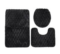 CEMTUKLBP Ensemble de Tapis Doux pour l'entraînement à la propreté, Ensemble de Tapis de Salle de Bains avec Tapis antidérapant en Forme de U, Tapis de Bain Chaud Moelleux à 3 pièces Absorba (Noire)