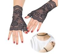 CENAST Mitaines courtes en dentelle pour femme - Pour conduite, mariage, bal de fin d'année, Noir #1, taille unique