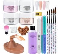 CENBEII Kit d'ongles en acrylique : 120 g de poudre à ongles acrylique - 4 couleurs nude rose blanc transparent - 75 ml de liquide acrylique et doigt d'entraînement avec embouts remplaçables pour les