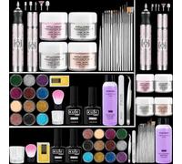 CENBEII Kit lime à ongles électrique en acrylique, 4 couleurs de poudre | Kit d'ongles polygel liquide acrylique de 75 ml, perceuse à ongles, 12 couleurs de paillettes, ensemble de stylos à ongles