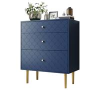 Cenbunsh Commode à 3 tiroirs - Buffet haut pour chambre à coucher et toutes les pièces à vivre - Bleu marine - H 89 x l 75 x P 40 cm