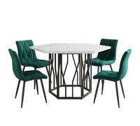 Cenbunsh Ensemble de table et de chaises (5 pièces), table à manger hexagonale moderne en marbre + 4 chaises de salle à manger en velours vert pour créer un restaurant chaleureux et moderne