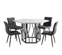 Cenbunsh Ensemble de table et de chaises (5 pièces), table à manger hexagonale moderne en marbre + 4 chaises de salle à manger en velours gris pour créer un restaurant chaleureux et moderne