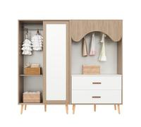 Cenbunsh Garde-robe pour enfant, porte coulissante + garde-robe ouverte, ensemble de meubles combinés, combinaison de couleurs blanc + bois naturel, hauteur 141,5 cm