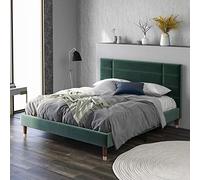 Cenbunsh Lit double capitonné avec sommier à lattes, 140 x 200 cm, cadre de lit rembourré avec tête de lit, en velours vert foncé, pour adultes (avec matelas)