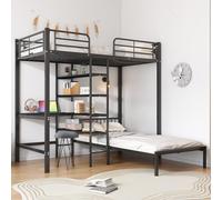 Cenbunsh Lit superposé en fer avec table et étagères, convient aux enfants et aux adolescents, avec échelle à angle droit à cinq niveaux, quatre grilles latérales sur le lit supérieur, fer + MDF, noir