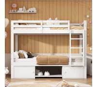 Cenbunsh Lit superposé pour enfant, avec étagères à chaussures et casiers, divisé en 2 lits simples, lit adolescent, lit simple, blanc, 90 x 200 cm.