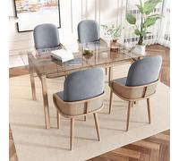 Cenbunsh Lot de 4 chaises de salle à manger en velours imitation rotin avec quatre pieds en métal (effet grain de bois) Gris