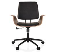 hjh LIVING Chaise de Bureau avec revêtement en Bois CENCA II Similicuir, Chaise pivotante avec accoudoirs, Look Industriel, réglable en Hauteur, Noir