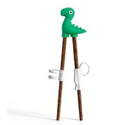CENCERY Baguette Enfant Set d'entraînement en Bois Naturel, Baguettes Chinoises et Baguette Japonaise Enfant 18cm avec Aide à 3 Doigts 1-8 Ans（Dinosaure）