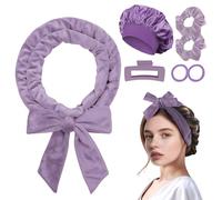 CENCERY Kit de Bouclage sans Chaleur, Bigoudis Sans Chaleur avec Bonnet de Sommeil, Pinces et Élastiques, Ruban à Boucler pour Cheveux Longs (Violet)