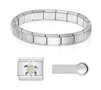 CENCERY Kit de démarrage 3 en 1 pour bracelets à breloques italiennes : bracelet à maillons italiens dorés en acier inoxydable de 9 mm avec breloques et outil de retrait (Tortue)