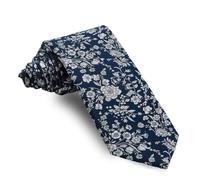 Cencibel Smart Casual Cravate Liberty Summer Blooms bleu marine et fleurs blanches, bleu marine, Ancho 7.5 cms