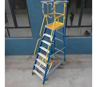 cendbirut Échelle à Plateforme roulante, en Fibre de Verre résistante avec Une capacité de 440 lbs, Plate-Forme de Travail Mobile avec Roues et Garde-Corps de sécurité à 360°, antidérapantes,8 Step