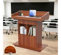 cendbirut Pupitre Mobile en Bois, Podium sur Pied, pupitre de présentation avec Rangement à 3 Niveaux, chaire Portable pour école, Bureau, église, conférence,Teak