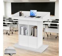 cendbirut Pupitre Mobile en Bois, Podium sur Pied, pupitre de présentation avec Rangement à 3 Niveaux, chaire Portable pour école, Bureau, église, conférence,Blanc