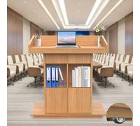 cendbirut Pupitre Mobile en Bois, Podium sur Pied, pupitre de présentation avec Rangement à 3 Niveaux, chaire Portable pour école, Bureau, église, conférence,Natural Wood