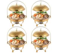 Cendbirut Service de Buffet avec Couvercle Suspendu, Chafing Dish Rond en Acier Inoxydable, Ensemble de Chauffe-Plats et Serveur de Buffet, Plateau Chauffant de Comptoir,4pcs Gold,4.5L/4.8QT