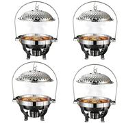 cendbirut Service de Buffet avec Couvercle Suspendu, Chafing Dish Rond en Acier Inoxydable, Ensemble de Chauffe-Plats et Serveur de Buffet, Plateau Chauffant de Comptoir,4pcs Silver,8L/8.4QT