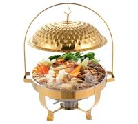 cendbirut Service de Buffet avec Couvercle Suspendu, Chafing Dish Rond en Acier Inoxydable, Ensemble de Chauffe-Plats et Serveur de Buffet, Plateau Chauffant de Comptoir,1pc Gold,8L/8.4QT