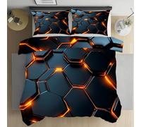 Cendppdj Housse de Couette Hexagone Géométrie 3D Réaliste Douce et Respirante, Parure de Lit 240x260 pour Chambre, Science Fiction Housse de Couette Microfibre, avec 2 Taie d'oreiller 65x65cm