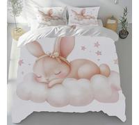 Cendppdj Lapin Nuage Étoile Housse de Couette 140x200, Parure de lit Animal Fantastique Rose Ave Fermeture Éclair 1 Personne, Microfibre Literie avec 2 Taie d'oreiller 65X65