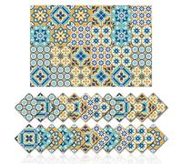 Cendray 24Pcs Carrelage Autocollants Décoration Murale Salle De Bains Cuisine Stickers Muraux Étanche PVC Décoration Autocollants - Tuile de pétale Bleu Jaune Sticker (15x15cm)
