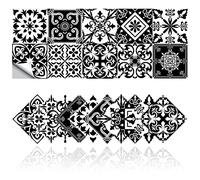 Cendray Rétro Carrelage Autocollants Salle De Bains Cuisine Carrelage Adhesif Mural Stickers DIY Imperméable À l'huile PVC Auto-Adhésif Décoration Style Marocain Noir Et Blanc (20,10x10cm)