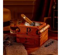 Cendrier à cigares en bois avec nom gravé, cendrier 2 en 1 avec couvercle, plateau en verre à whisky avec repose-cigare, cadeau pour papa, mari, anniversaire, Noël, anniversaire, garçons d'honneur