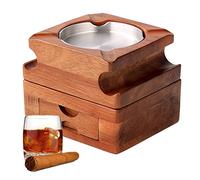 Cendrier à cigares en bois, plateau en verre à whisky avec porte-cigare, cendrier à cigares, cendrier à cigares, cendrier à whisky amovible avec tiroir, cendrier à whisky pour la maison, le bureau