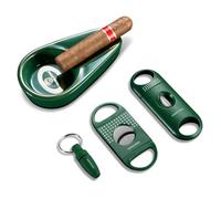 Cendrier à cigares en céramique avec coupe-cigare en V, guillotine à double lame et foret tranchant, cendrier incassable pour l'extérieur et l'intérieur (Vert)