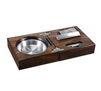 Cendrier à Cigares Pliable de Luxe avec Coupe-Cigare Guillotine Support en Acier Inoxydable Étui de Voyage en Bois Cadeau pour Hommes