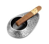 Cendrier à cigares portable en acier inoxydable brossé avec sculpture exquise, cendrier incassable avec base antidérapante, accessoire à cigares durable et classique (Argenté)