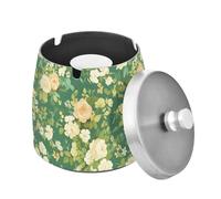 Cendrier à cigares rétro vert à motif floral avec couvercle antidérapant pour la maison, le bureau, la terrasse, le balcon, les fumoirs