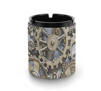 Cendrier à engrenages mécaniques steampunk en cuir - 7,9 x 10,2 cm design cylindrique empêche les déversements de cendres, cendrier portable pour voiture, bureau, maison