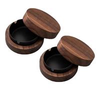 Cendrier à vent en bois, cendrier, cendrier avec couvercle, coupe-vent et anti-odeur, appliquer au bar, salon, bureau, fête (noir-paquet de 2)