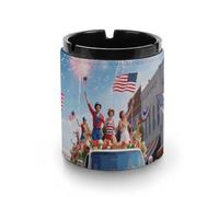 Cendrier America Independence Day en cuir - 7,9 x 10,2 cm design cylindrique empêche les déversements de cendres, cendrier portable pour voiture, bureau et maison