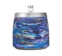Cendrier aquarelle Moon Wolf Dalaxy avec couvercle coupe-vent en acier inoxydable inodore sans fumée pour la maison, le bureau, la table, le patio, l'extérieur, le balcon