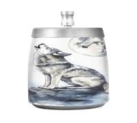 Cendrier aquarelle Wolf Moon avec couvercle coupe-vent en acier inoxydable inodore sans fumée pour la maison, le bureau, les cigarettes, la terrasse, l'extérieur, le balcon