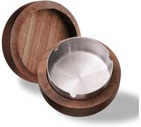 Cendrier avec Couvercle en Bois Coupe-Vent, Anti-Odeur, Applicable au Bar, au Salon, au Bureau, à la Fête, Argent