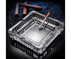 Cendrier carré en verre cristal pour cigarettes, décoration de maison, bureau, terrasse, balcon, extérieur 17,8 x 17,8 cm