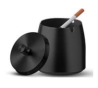 Cendrier Cigare Metal avec Couvercle Grand Ashtray Exterieur Interieur, Cendrier Cigarette Inoxydable Incassable Coupe Vent Moderne Gros Ash Tray pour Balcon Bureau Bar Terrasse Salon Jardin (Noir)