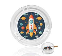 Cendrier créatif en verre, fusée clipart vaisseau spatial imprimé, portable, moderne, cendrier en verre pour bureau à domicile