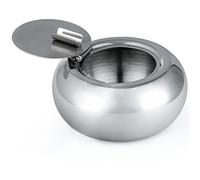 Cendrier de cigarette en acier inoxydable avec le couvercle, MAXIN coupe-vent cigarette cendrier fumeurs cendres de bureau plateau de cendres pour décoration de bureau à domicile-argent.